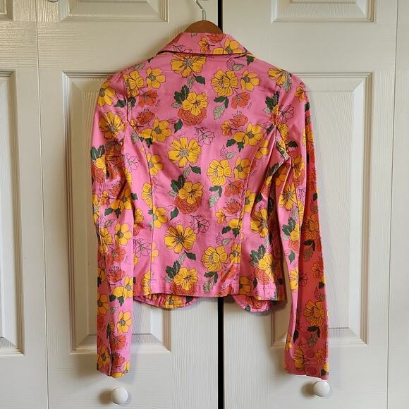 Vintage Women's Tommy Jeans Pink Yellow Floral Tie Front Blazer Jacket Y2K SM - Picture 2 of 14